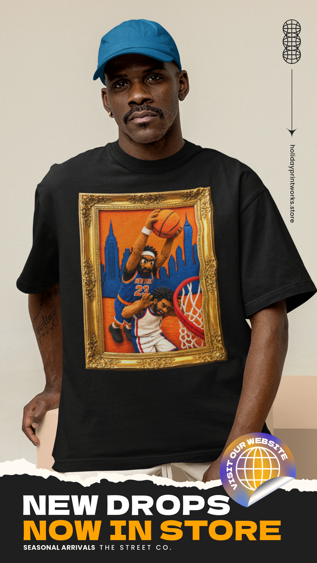 The Dunk 2.0 Vintage NYC Basketball Puppet Art Tee - Streetwear Loose Drop Shoulder T-Shirt