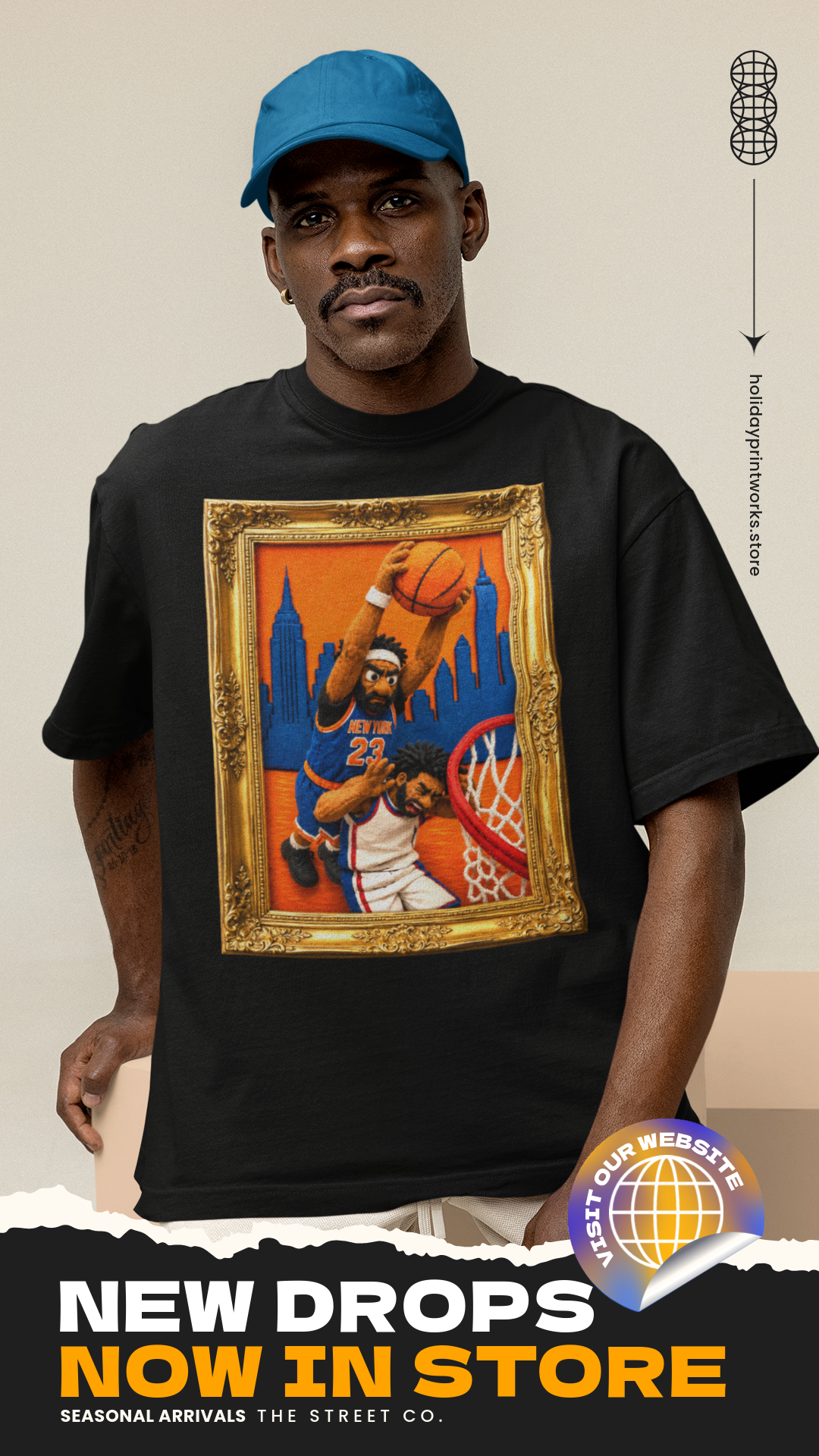 The Dunk 2.0 Vintage NYC Basketball Puppet Art Tee - Streetwear Loose Drop Shoulder T-Shirt