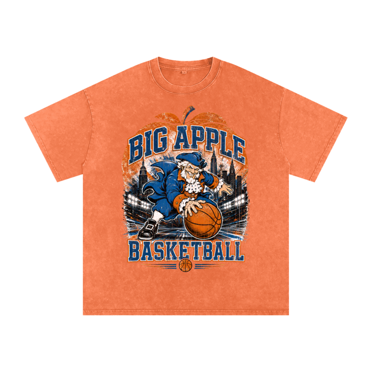 Back/detail view of Big Apple Basketball Vintage NYC Retro Mascot Tee graphic T-shirt