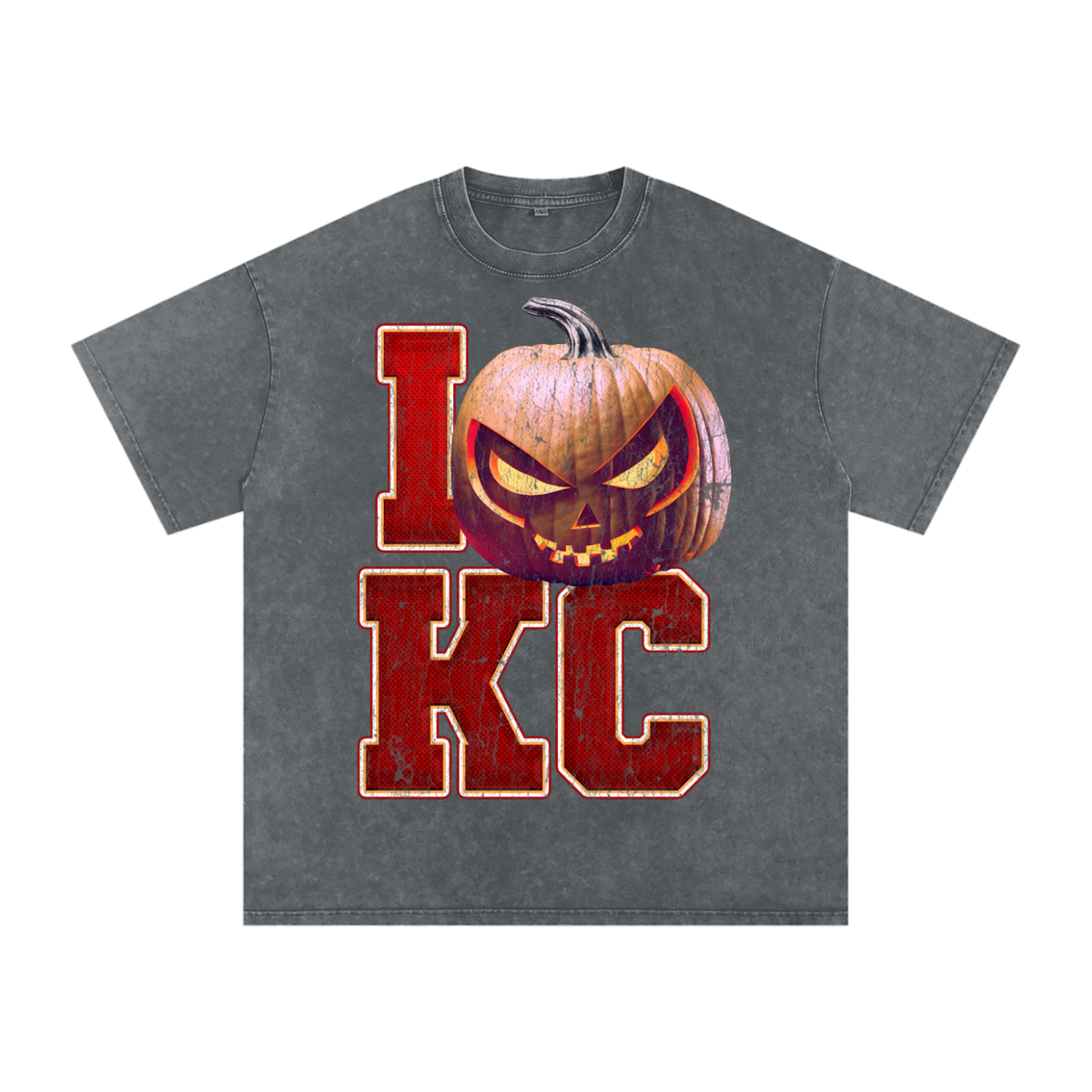 I KC Pumpkin — Kansas City Halloween Oversized Distressed Tee (90s Bootleg)