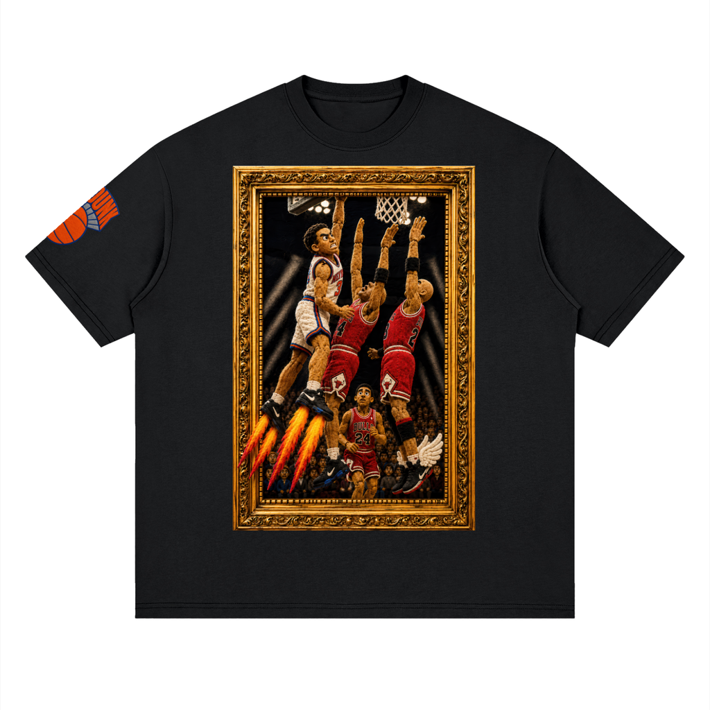 Front/product view of The Dunk Vintage NYC Basketball Puppet Art Tee graphic T-shirt