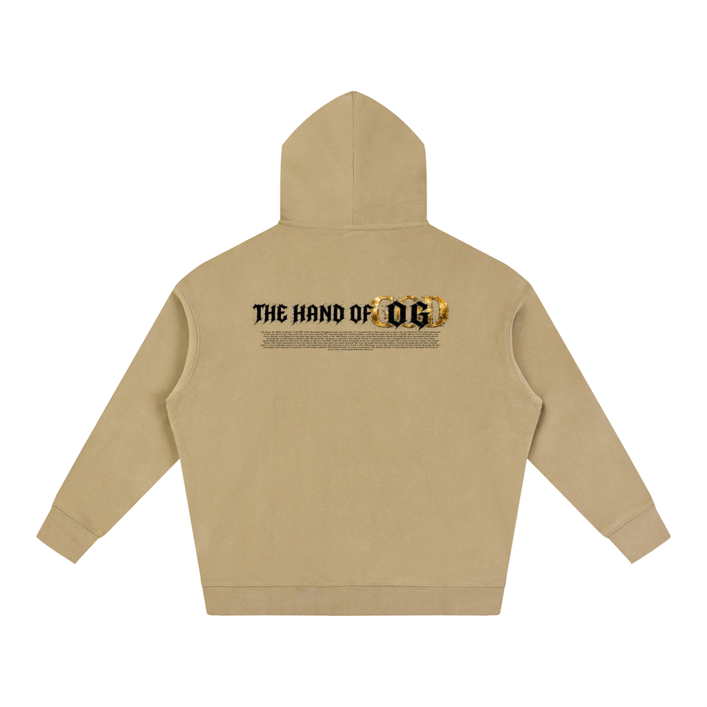 Back/detail view of Hand of God Heavenly Anime Art Oversize Fleeced Hoodie graphic hoodie