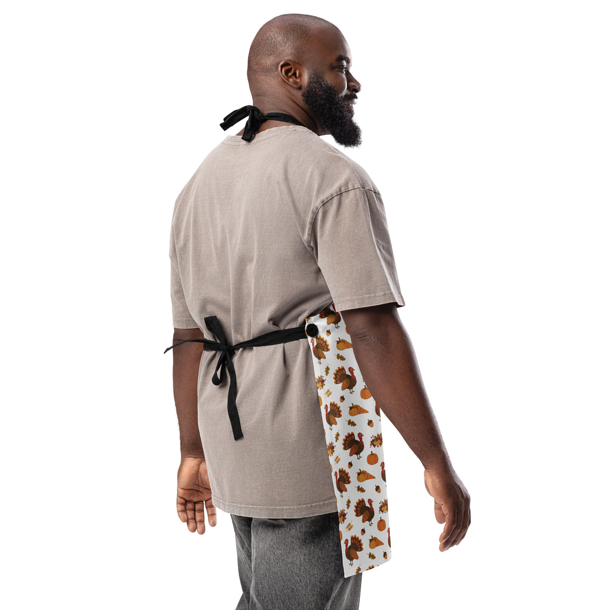 Back/detail view of Talk Turkey to Me – Thanksgiving Apron (Adjustable Straps, One-Size) apron
