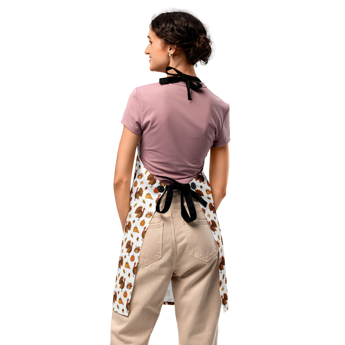 Back/detail view of Talk Turkey to Me – Thanksgiving Apron (Adjustable Straps, One-Size) apron