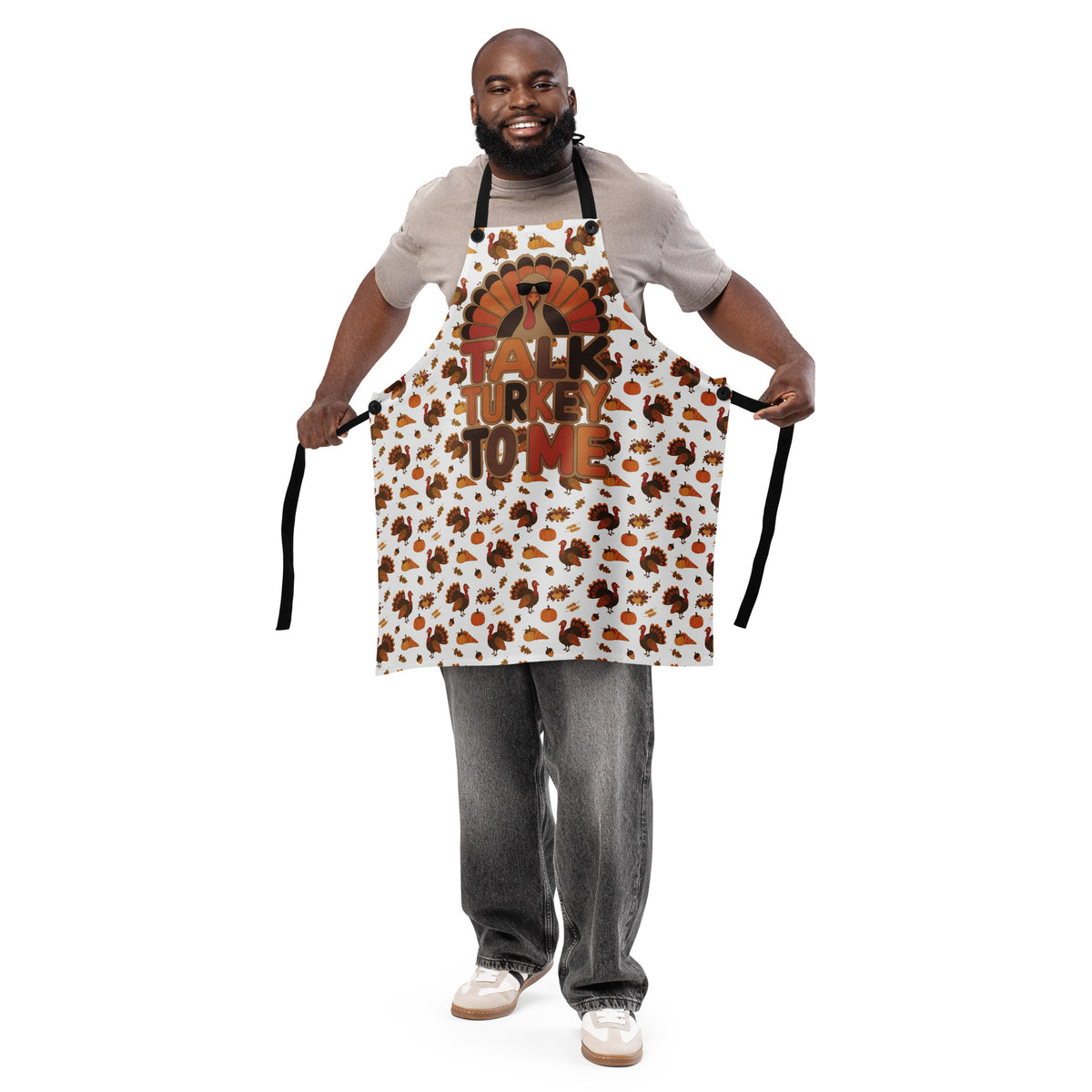Back/detail view of Talk Turkey to Me – Thanksgiving Apron (Adjustable Straps, One-Size) apron