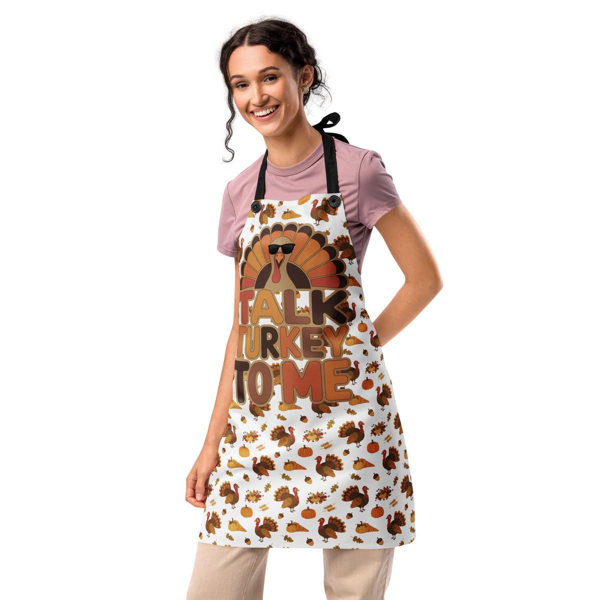 Back/detail view of Talk Turkey to Me – Thanksgiving Apron (Adjustable Straps, One-Size) apron
