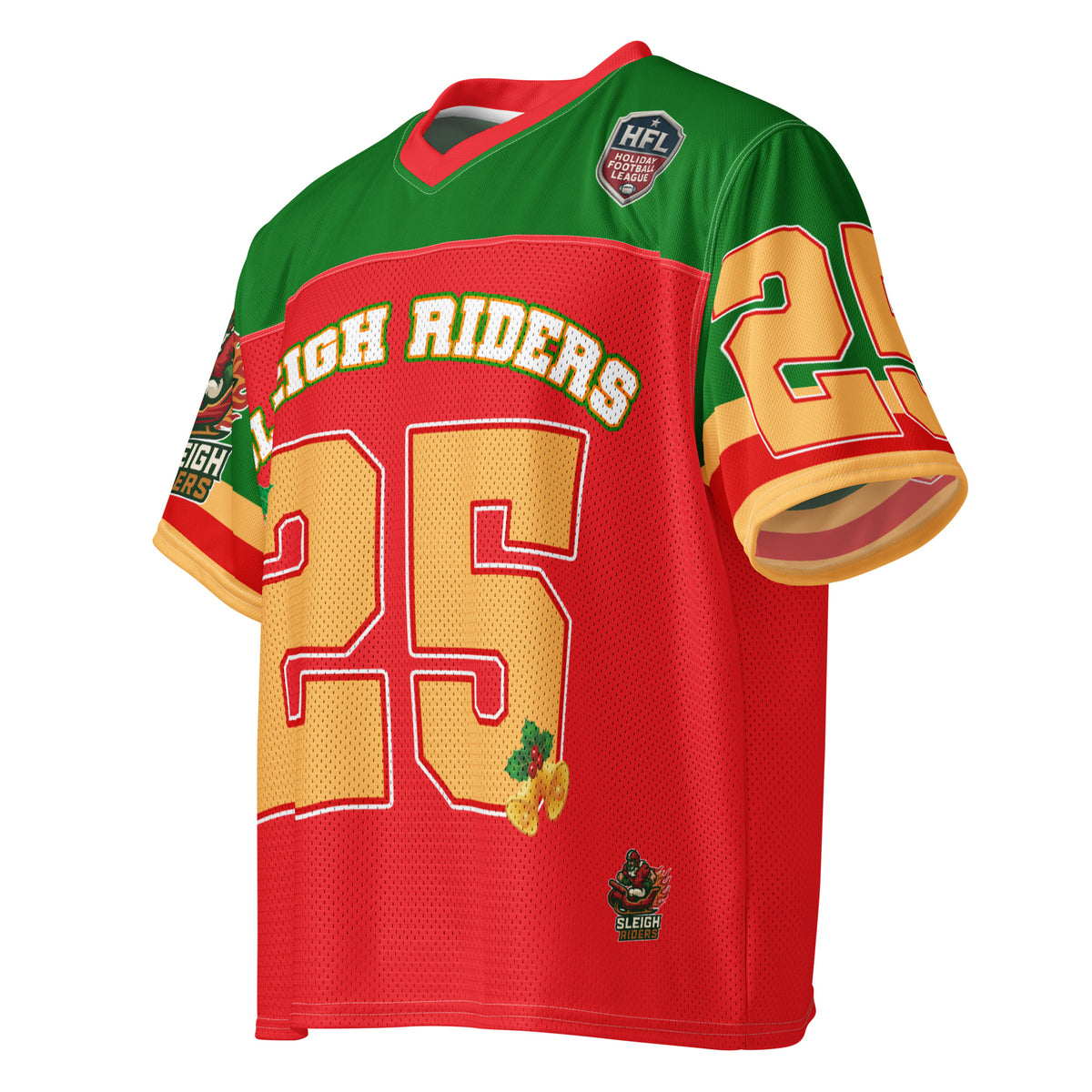Back/detail view of Sleigh Riders “25 – ST. NICK” – Boxy Football Jersey (Street Sport graphic jersey