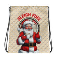 Front/product view of Sleigh Fuel – All-Over Print Drawstring Bag (Santa Coffee Pattern bag