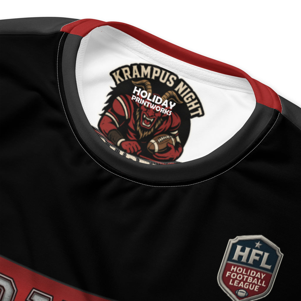 Back/detail view of Krampus Night Raiders “13” — Unisex Sweatshirt Football Jersey graphic sweatshirt