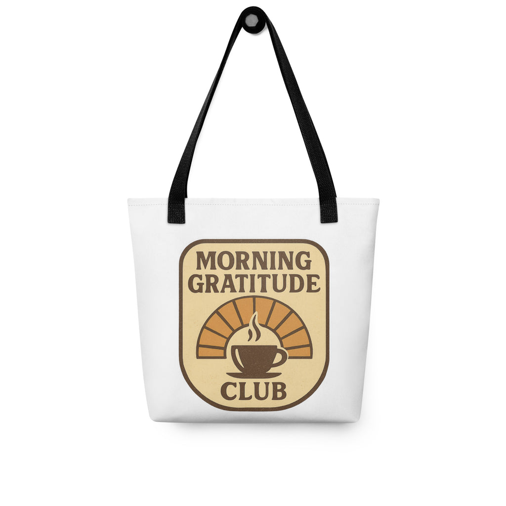 Front/product view of Morning Gratitude Club – White Tote Bag with Color Handles bag