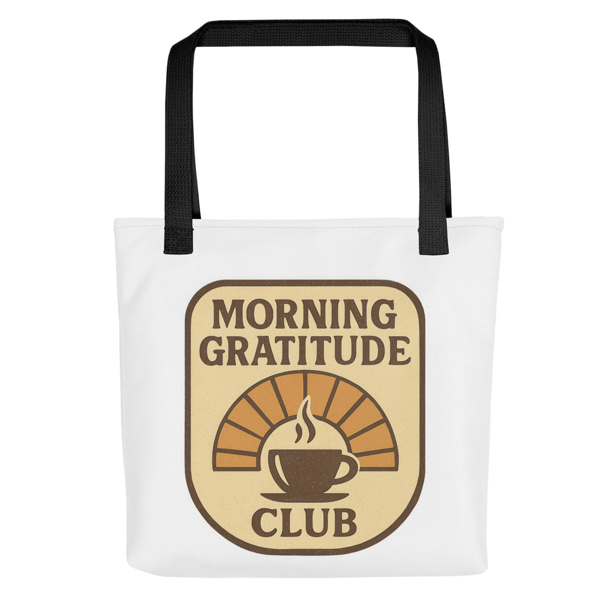Back/detail view of Morning Gratitude Club – White Tote Bag with Color Handles bag