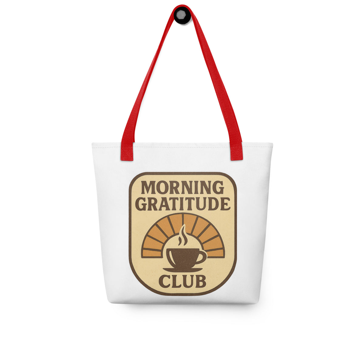 Back/detail view of Morning Gratitude Club – White Tote Bag with Color Handles bag