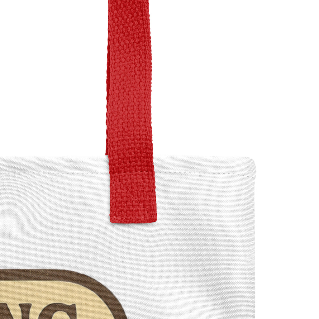 Back/detail view of Morning Gratitude Club – White Tote Bag with Color Handles bag