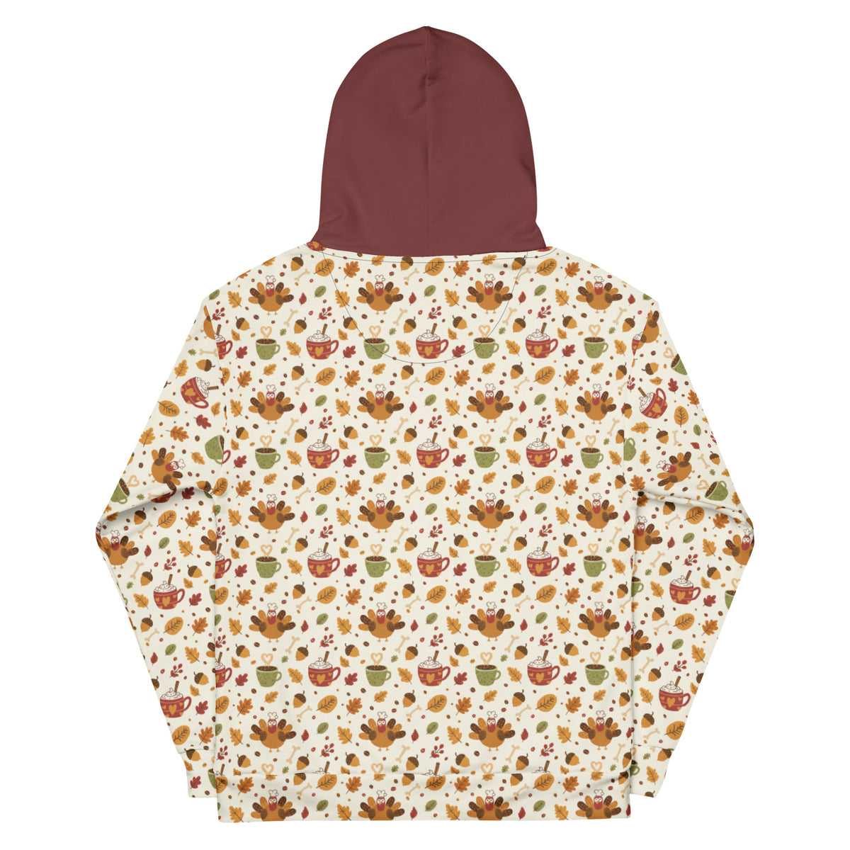 Back/detail view of Leftovers & Lattes – All-Over Print Unisex Cotton Hoodie (Relaxed Fit) graphic hoodie