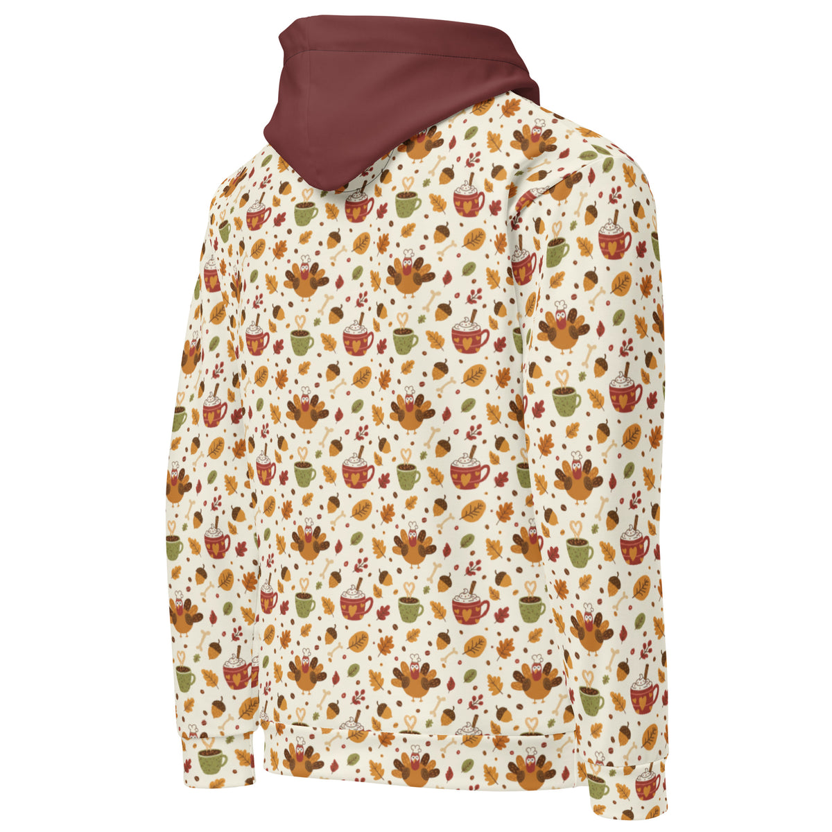 Back/detail view of Leftovers & Lattes – All-Over Print Unisex Cotton Hoodie (Relaxed Fit) graphic hoodie