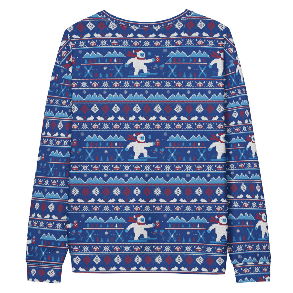 Back/detail view of Snowboard Yeti “Ugly Sweater” Look – All-Over Print Unisex Cotton graphic sweatshirt