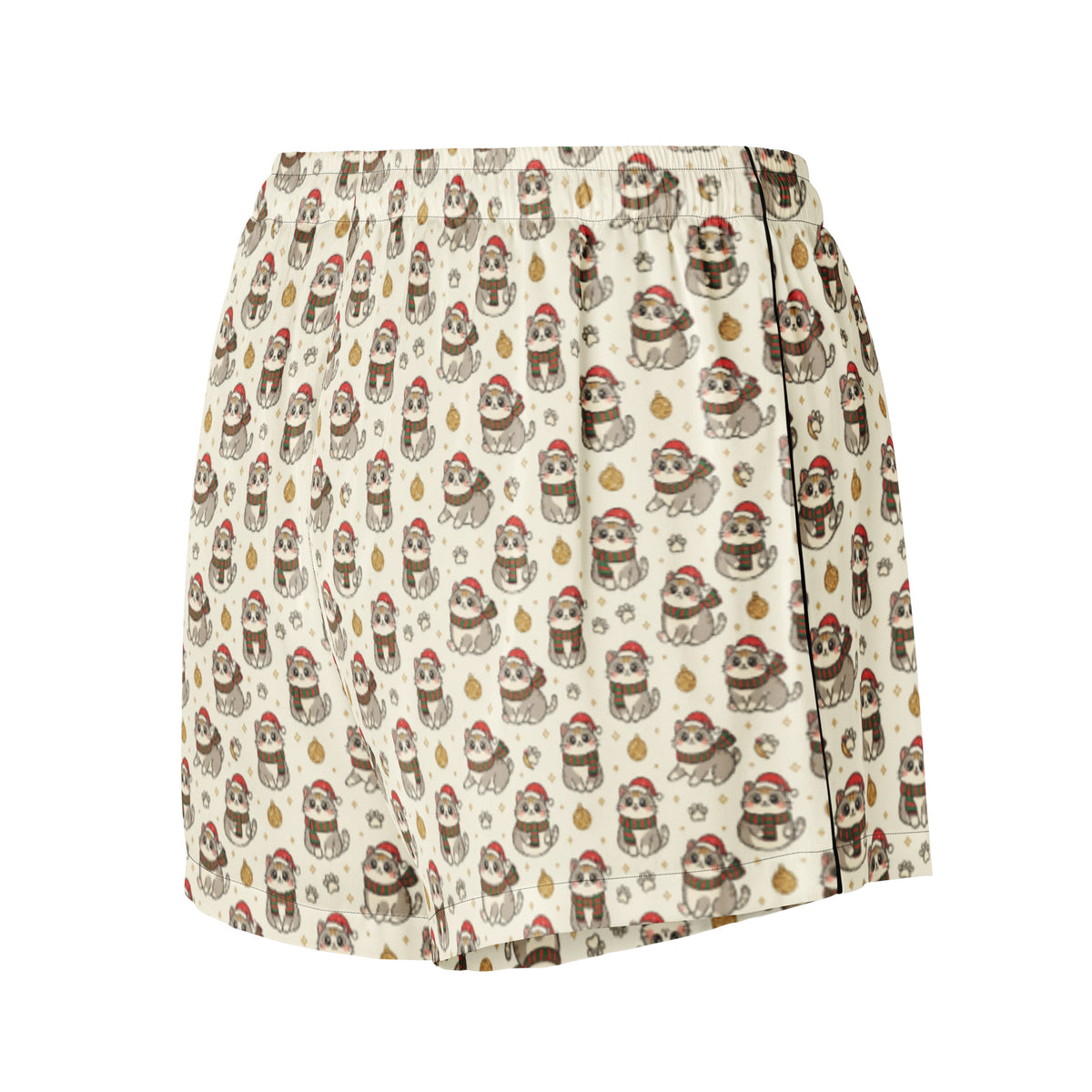 Back/detail view of Kawaii Christmas Cats – Women’s Pajama Shorts (Relaxed Fit pajama apparel
