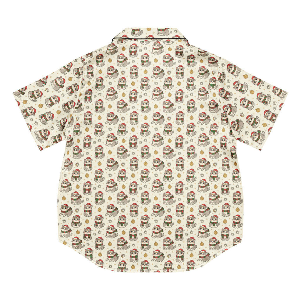 Back/detail view of Kawaii Christmas Cats – Women’s Short-Sleeve Pajama Top (Silky Satin) pajama apparel