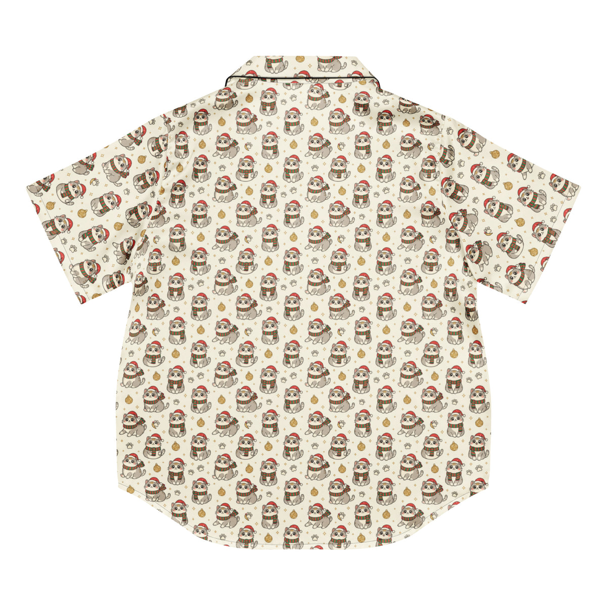 Back/detail view of Kawaii Christmas Cats – Women’s Short-Sleeve Pajama Top (Silky Satin) pajama apparel
