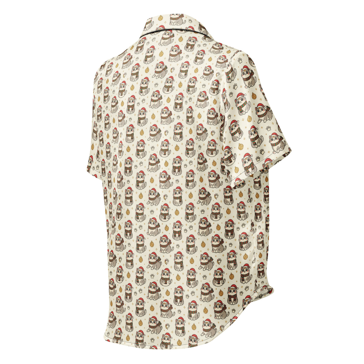 Back/detail view of Kawaii Christmas Cats – Women’s Short-Sleeve Pajama Top (Silky Satin) pajama apparel