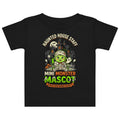 Haunted House Staff Lil Baby “Mini Monster Mascot” Baby Jersey T-Shirt with Mini Monster Mascot front design and matching LIL BABY back graphic for Halloween family outfits