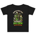 Haunted House Staff Lil Bro “Doorbell Boo Crew” Baby Jersey T-Shirt with Doorbell Boo Crew front design and matching LIL BRO back graphic for Halloween family outfits