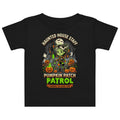 Haunted House Staff Lil Sis “Pumpkin Patch Patrol” Baby Jersey T-Shirt with Pumpkin Patch Patrol front design and matching LIL SIS back graphic for Halloween family outfits