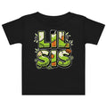 LIL SIS Halloween monster name Baby Jersey T-Shirt in Black with spooky front lettering and blank back