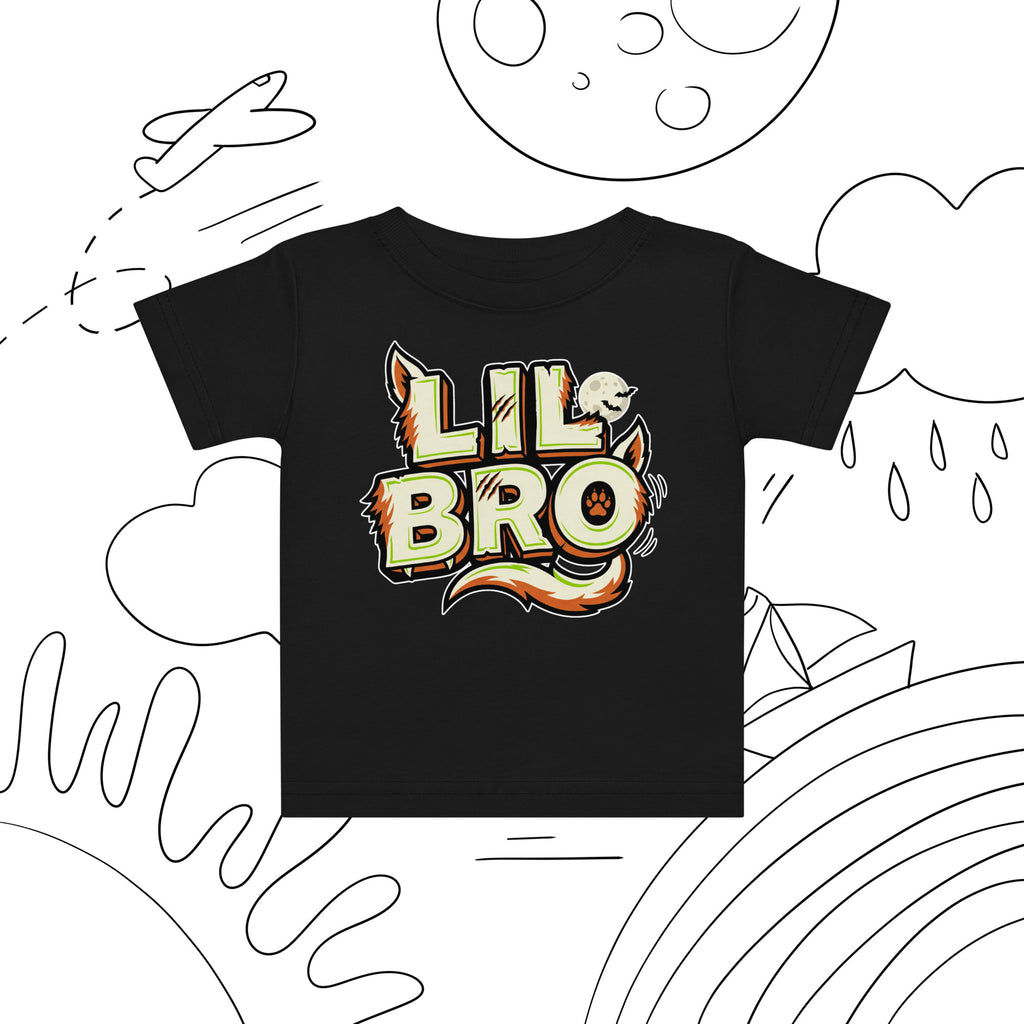 LIL BRO Halloween monster name Baby Jersey T-Shirt in Charcoal with spooky front lettering and blank back