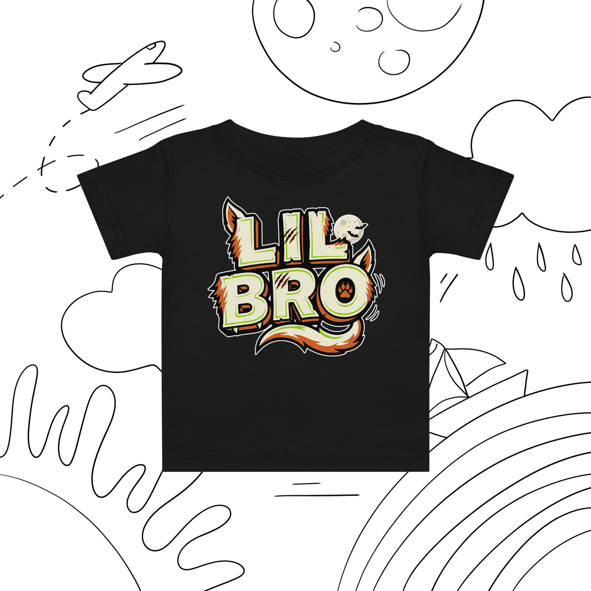 LIL BRO Halloween monster name Baby Jersey T-Shirt in Charcoal with spooky front lettering and blank back