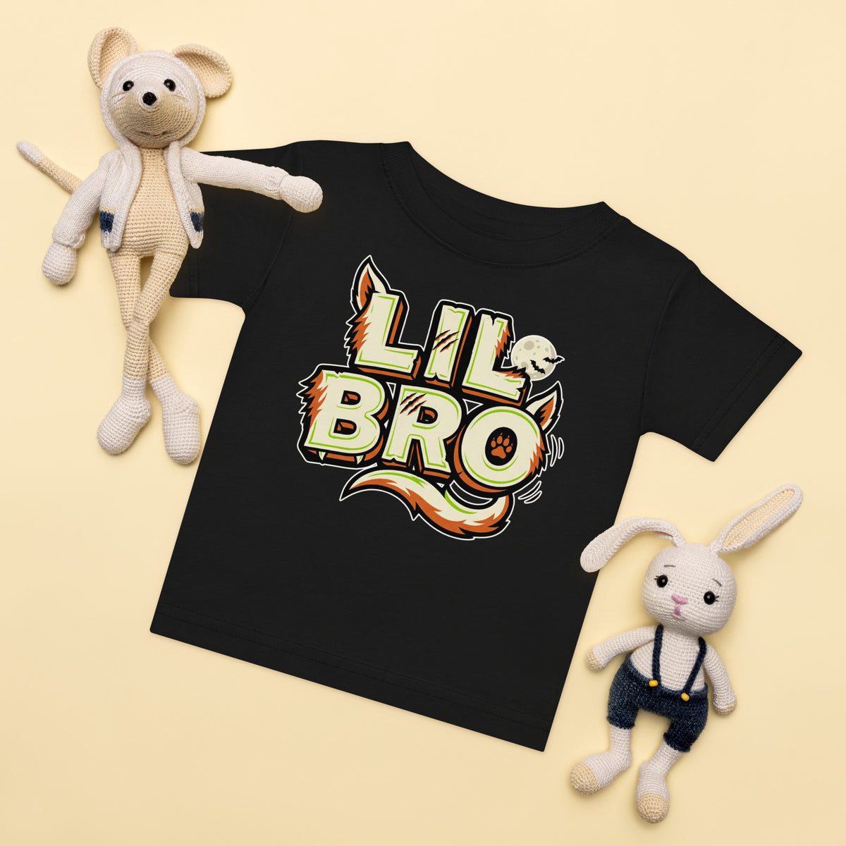 LIL BRO Halloween monster name Baby Jersey T-Shirt in White with spooky front lettering and blank back