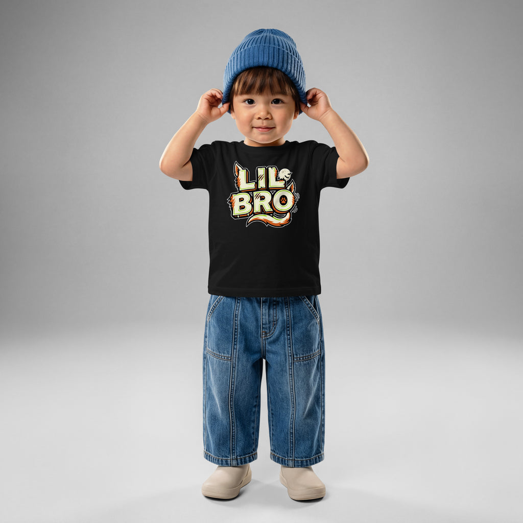 LIL BRO Halloween monster name Baby Jersey T-Shirt in Charcoal with spooky front lettering and blank back