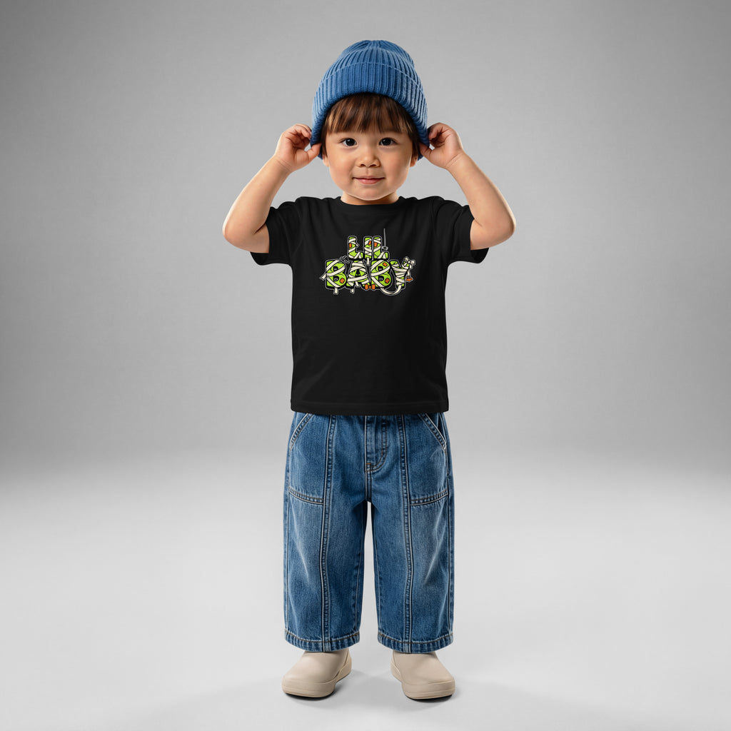 LIL BABY Halloween monster name Baby Jersey T-Shirt in Charcoal with spooky front lettering and blank back
