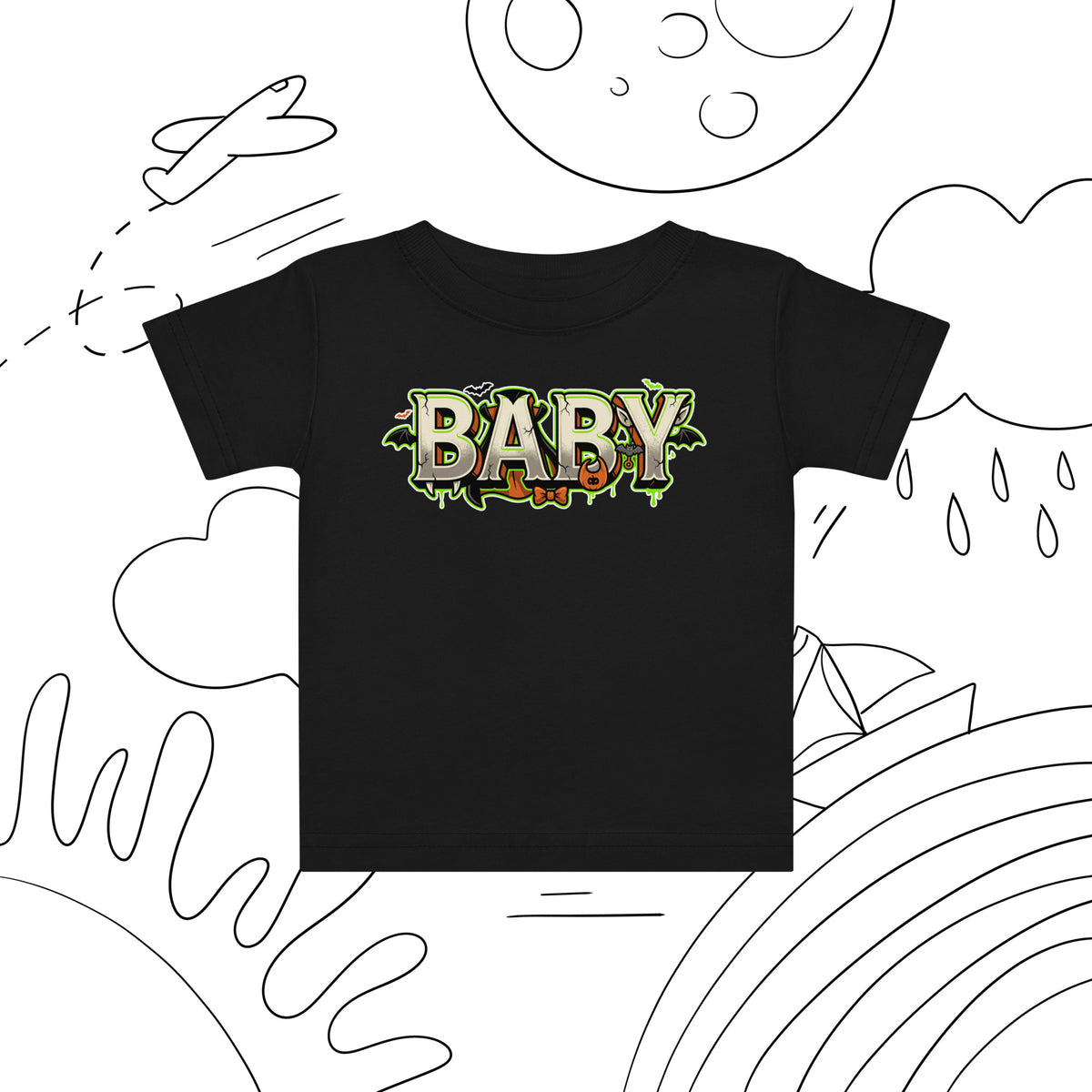 BABY Halloween monster name Baby Jersey T-Shirt with spooky front lettering and blank back