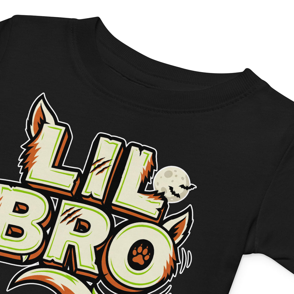 LIL BRO Halloween monster name Baby Jersey T-Shirt with spooky front lettering and blank back