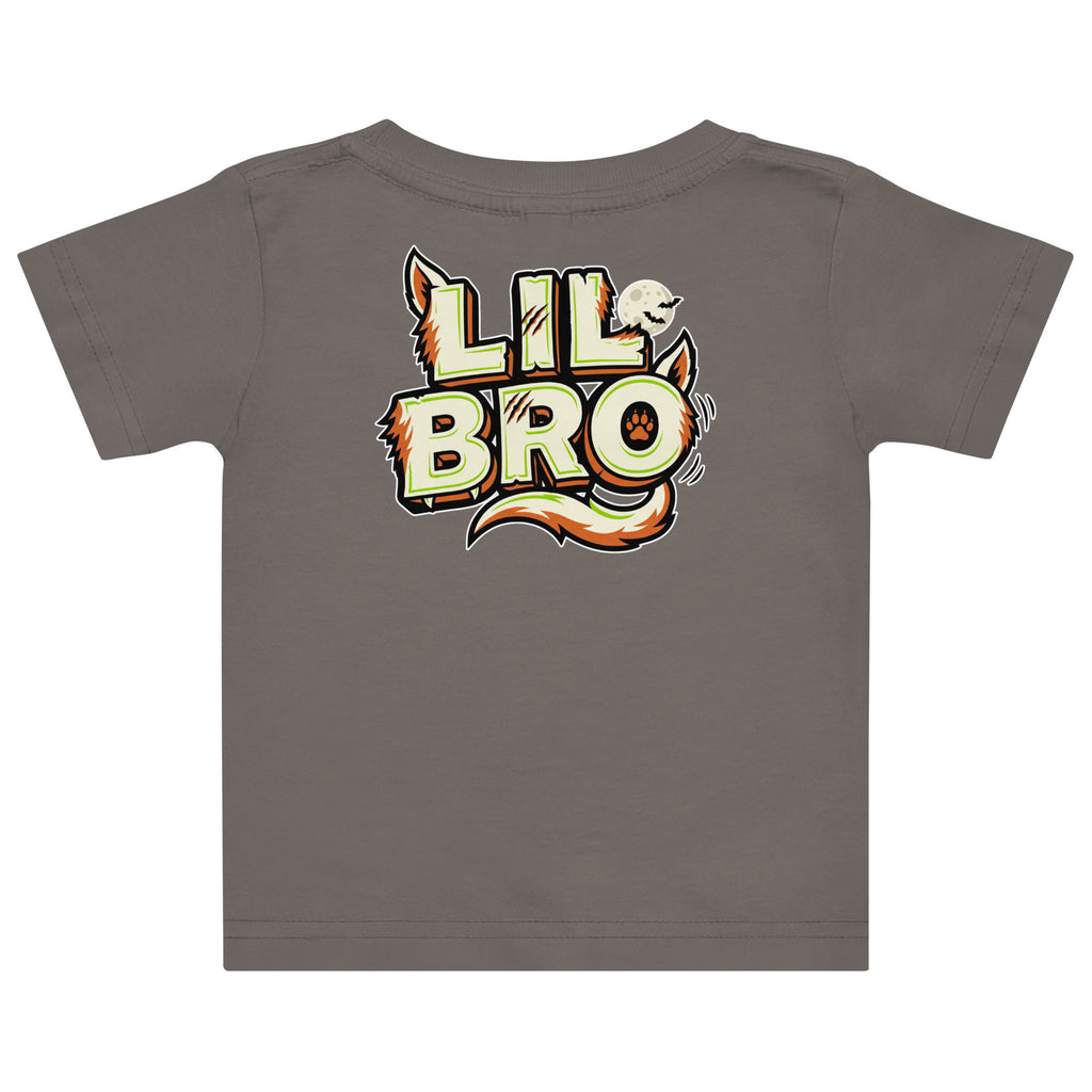Haunted House Staff Lil Bro “Doorbell Boo Crew” Baby Jersey T-Shirt with Doorbell Boo Crew front design and matching LIL BRO back graphic for Halloween family outfits