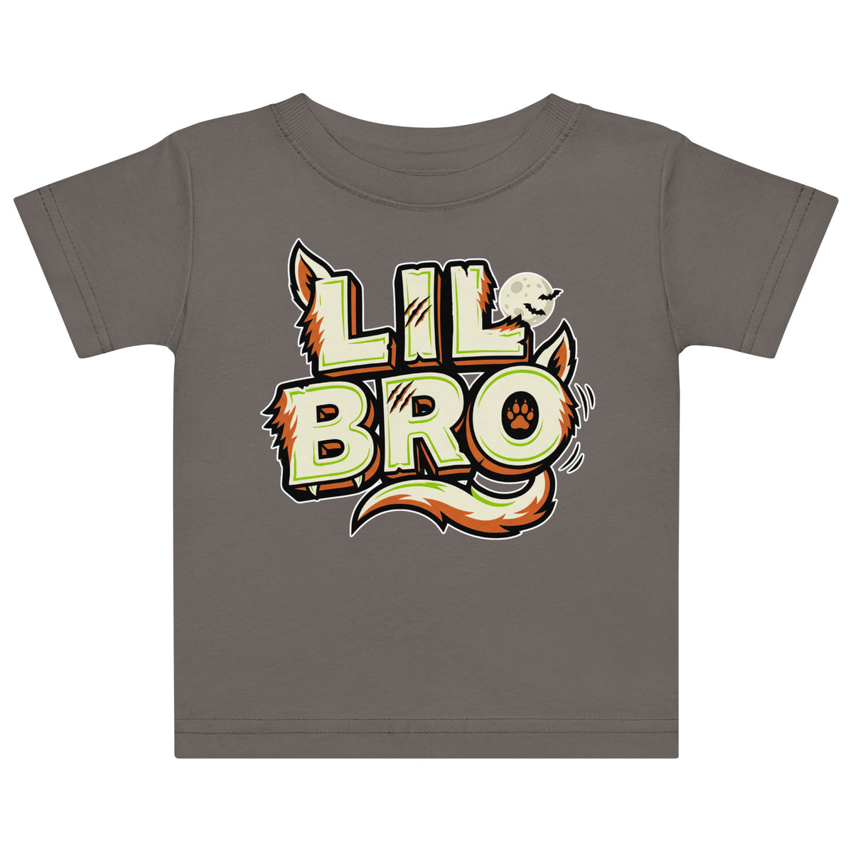 LIL BRO Halloween monster name Baby Jersey T-Shirt in Black with spooky front lettering and blank back