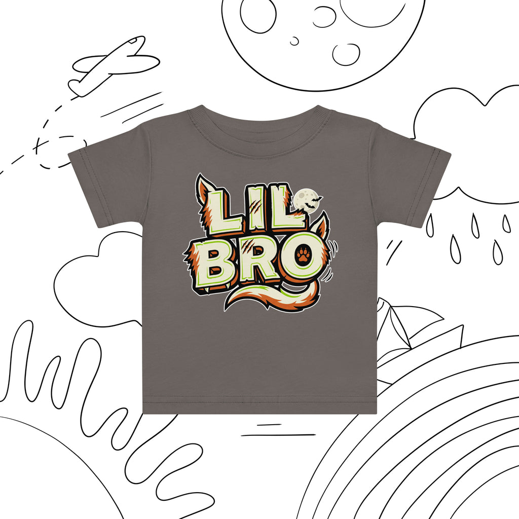 LIL BRO Halloween monster name Baby Jersey T-Shirt in White with spooky front lettering and blank back