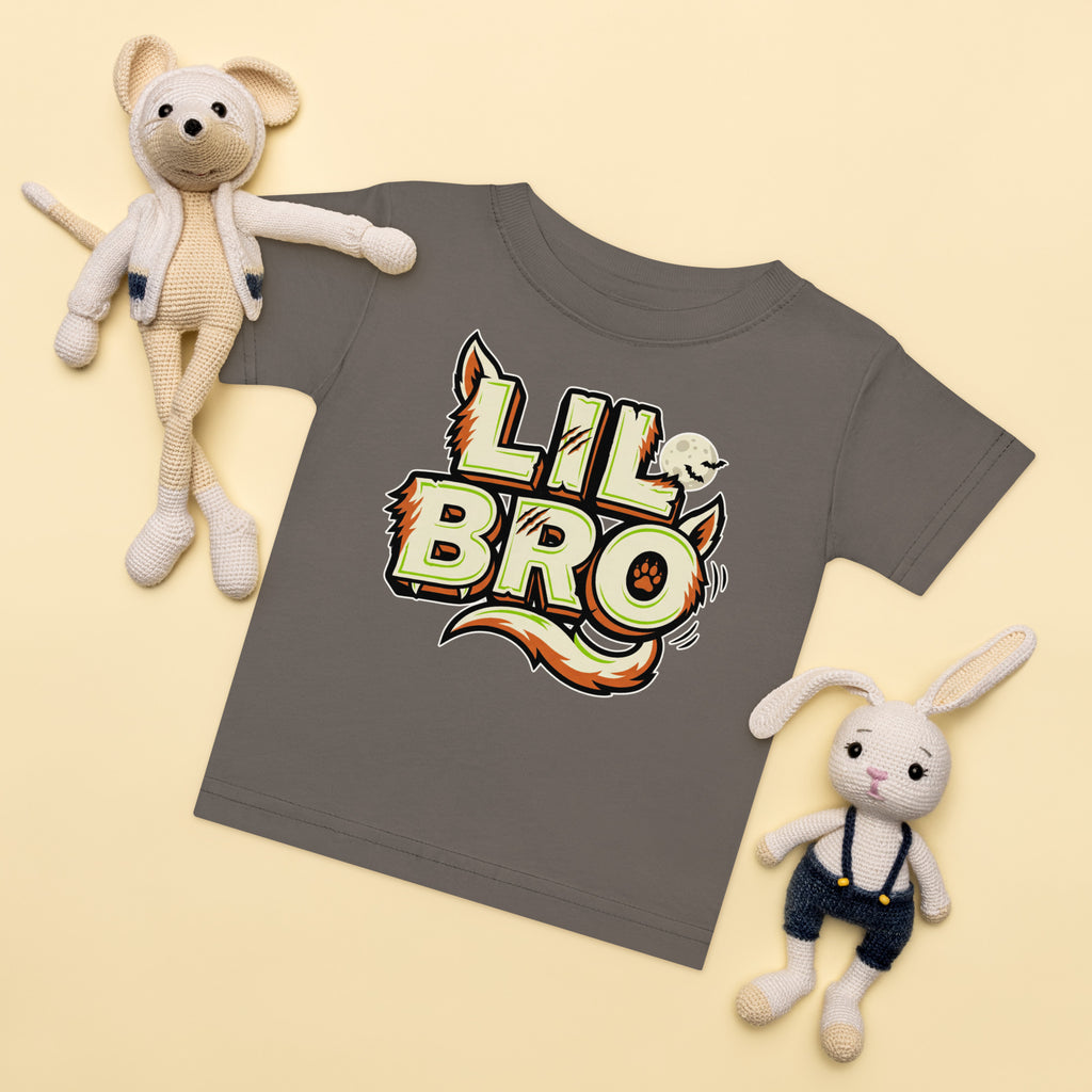 LIL BRO Halloween monster name Baby Jersey T-Shirt in White with spooky front lettering and blank back