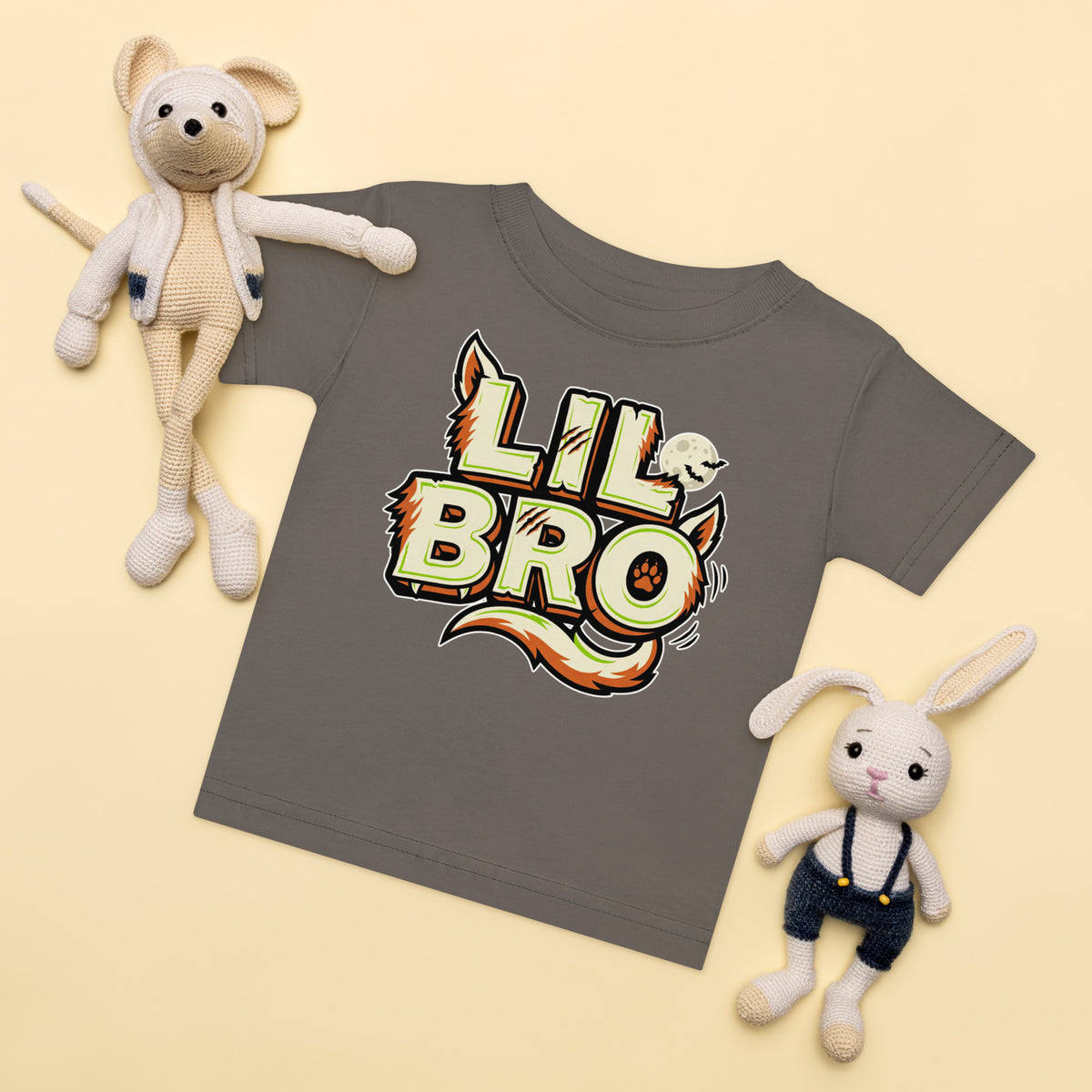 LIL BRO Halloween monster name Baby Jersey T-Shirt in White with spooky front lettering and blank back