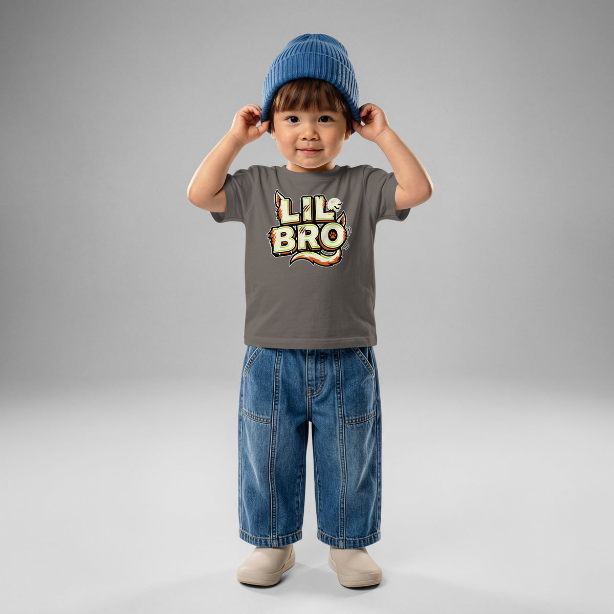 LIL BRO Halloween monster name Baby Jersey T-Shirt in Charcoal with spooky front lettering and blank back
