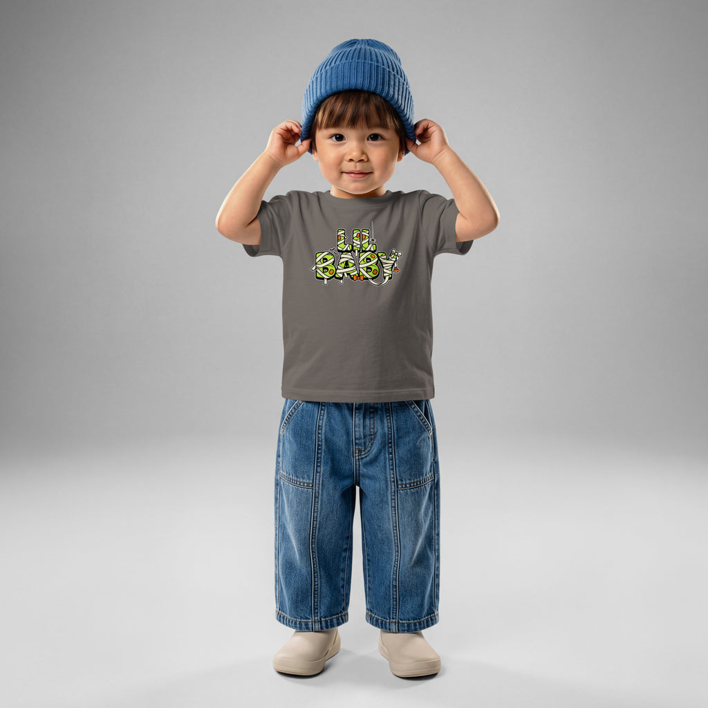 LIL BABY Halloween monster name Baby Jersey T-Shirt in Charcoal with spooky front lettering and blank back