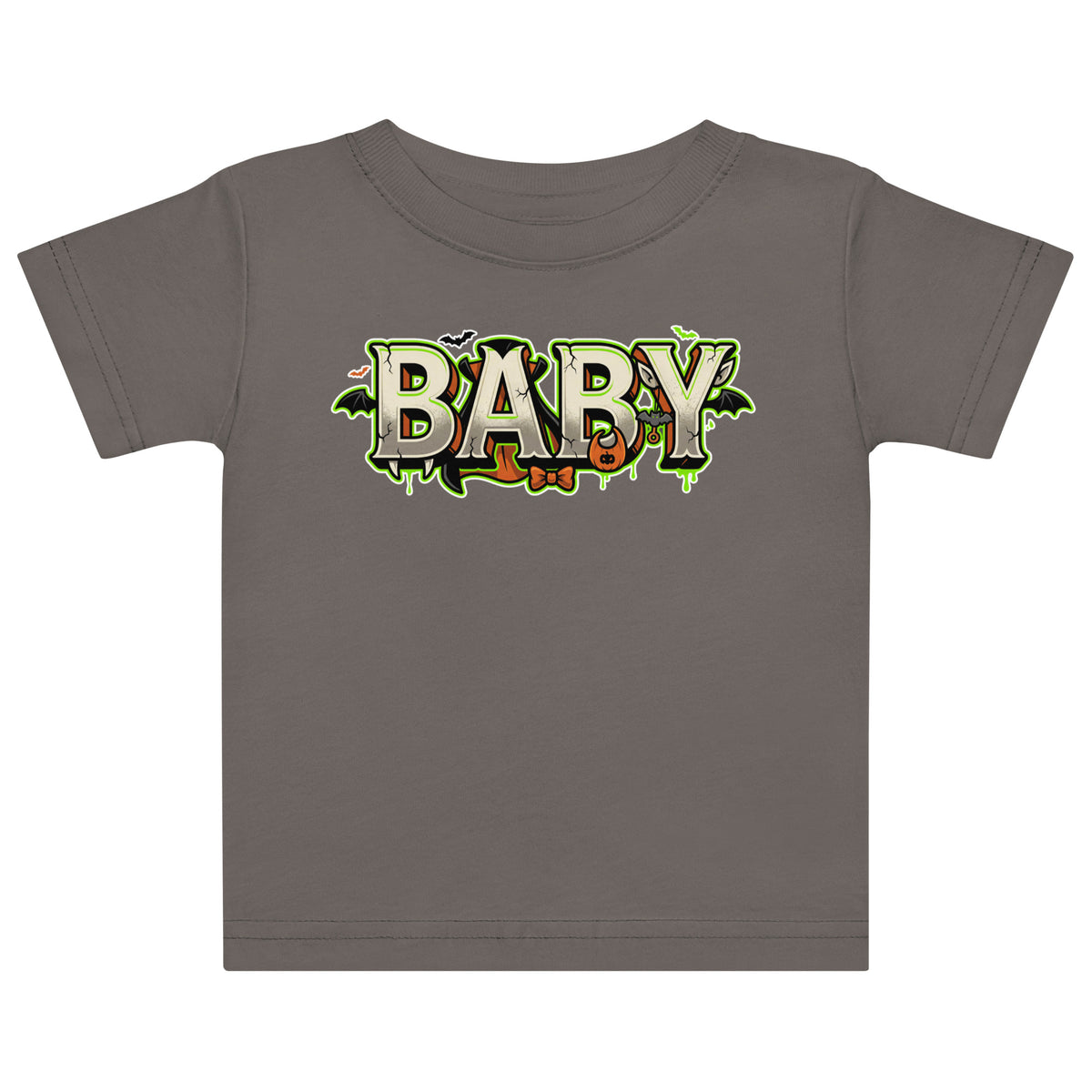 BABY Halloween monster name Baby Jersey T-Shirt in Black with spooky front lettering and blank back