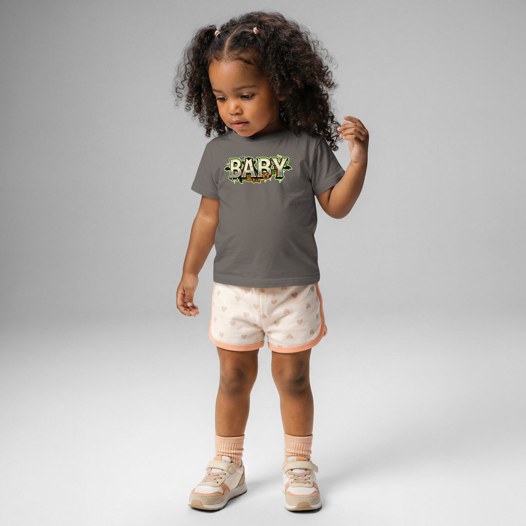 BABY Halloween monster name Baby Jersey T-Shirt in White with spooky front lettering and blank back