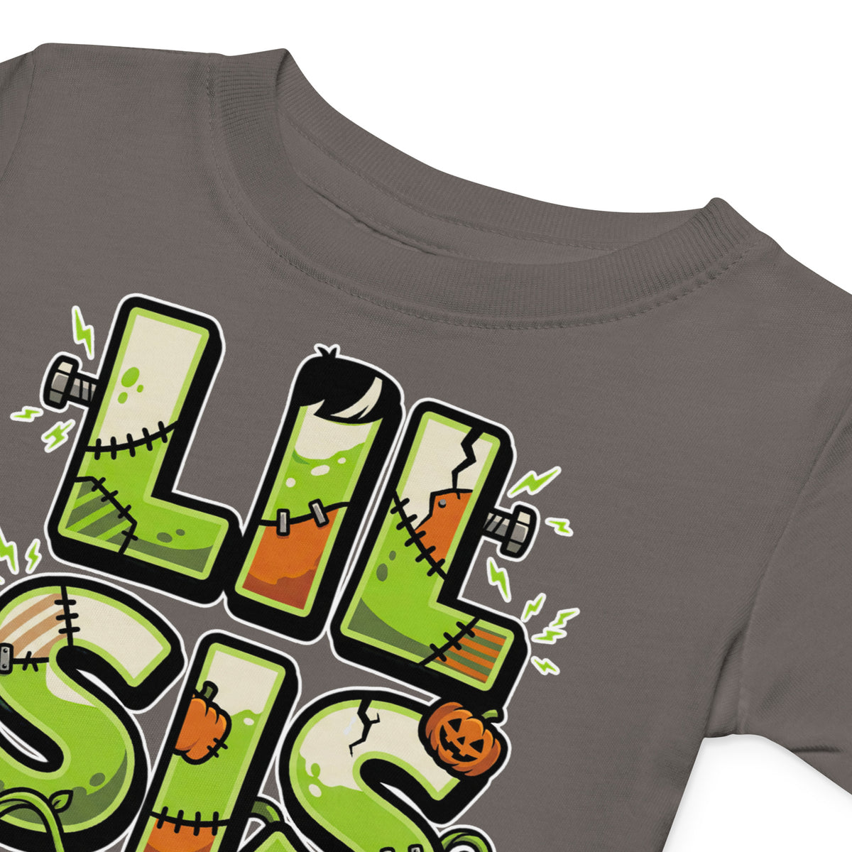 LIL SIS Halloween monster name Baby Jersey T-Shirt with spooky front lettering and blank back