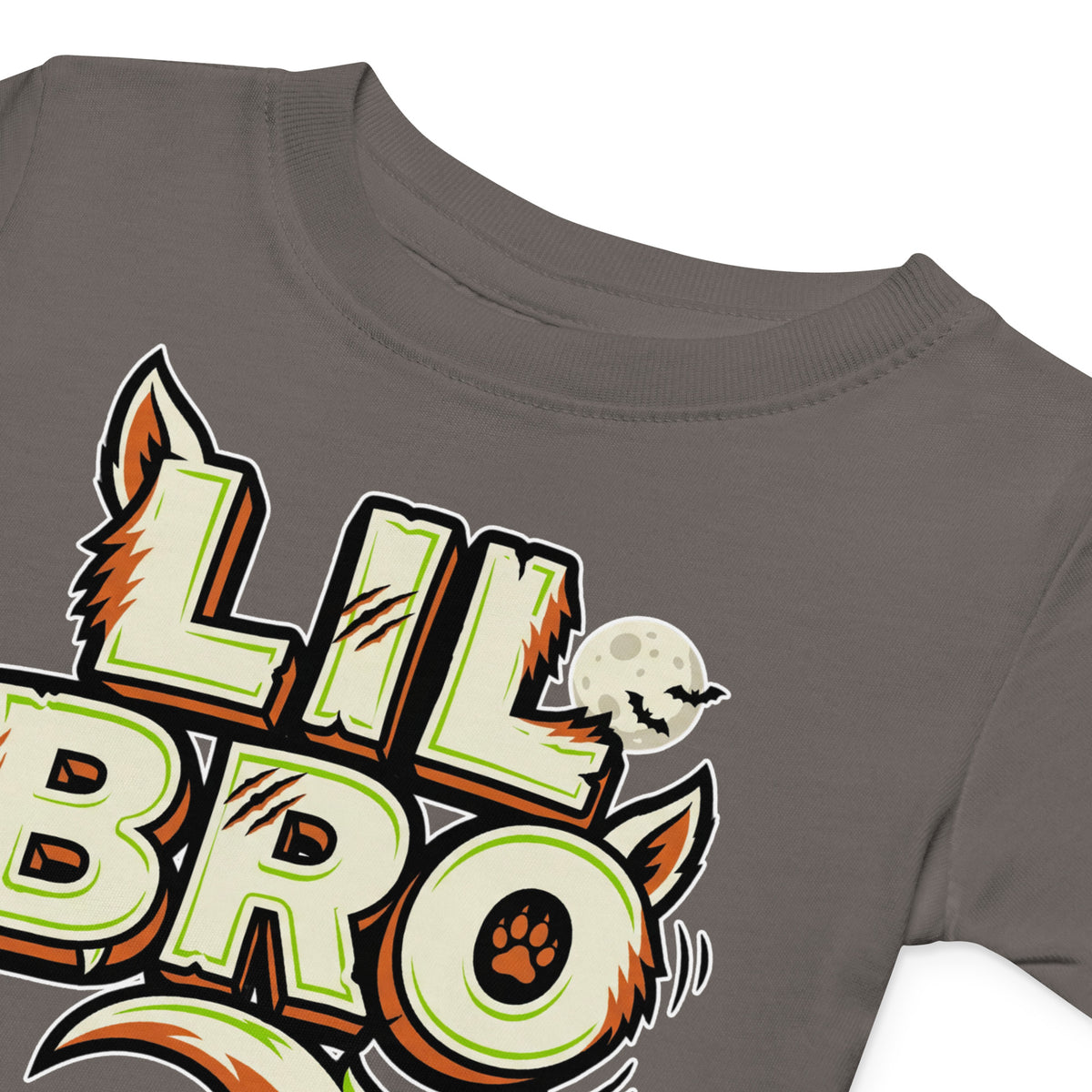 LIL BRO Halloween monster name Baby Jersey T-Shirt with spooky front lettering and blank back