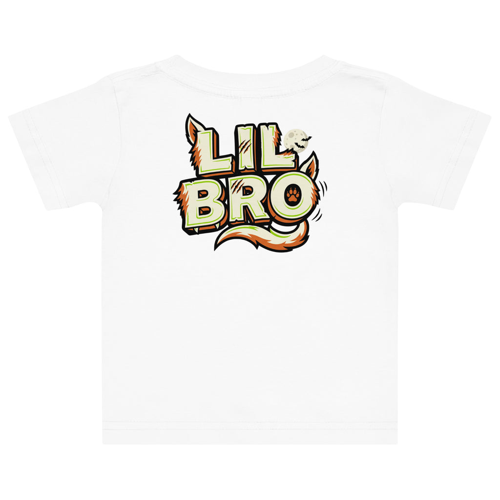 Haunted House Staff Lil Bro “Doorbell Boo Crew” Baby Jersey T-Shirt with Doorbell Boo Crew front design and matching LIL BRO back graphic for Halloween family outfits