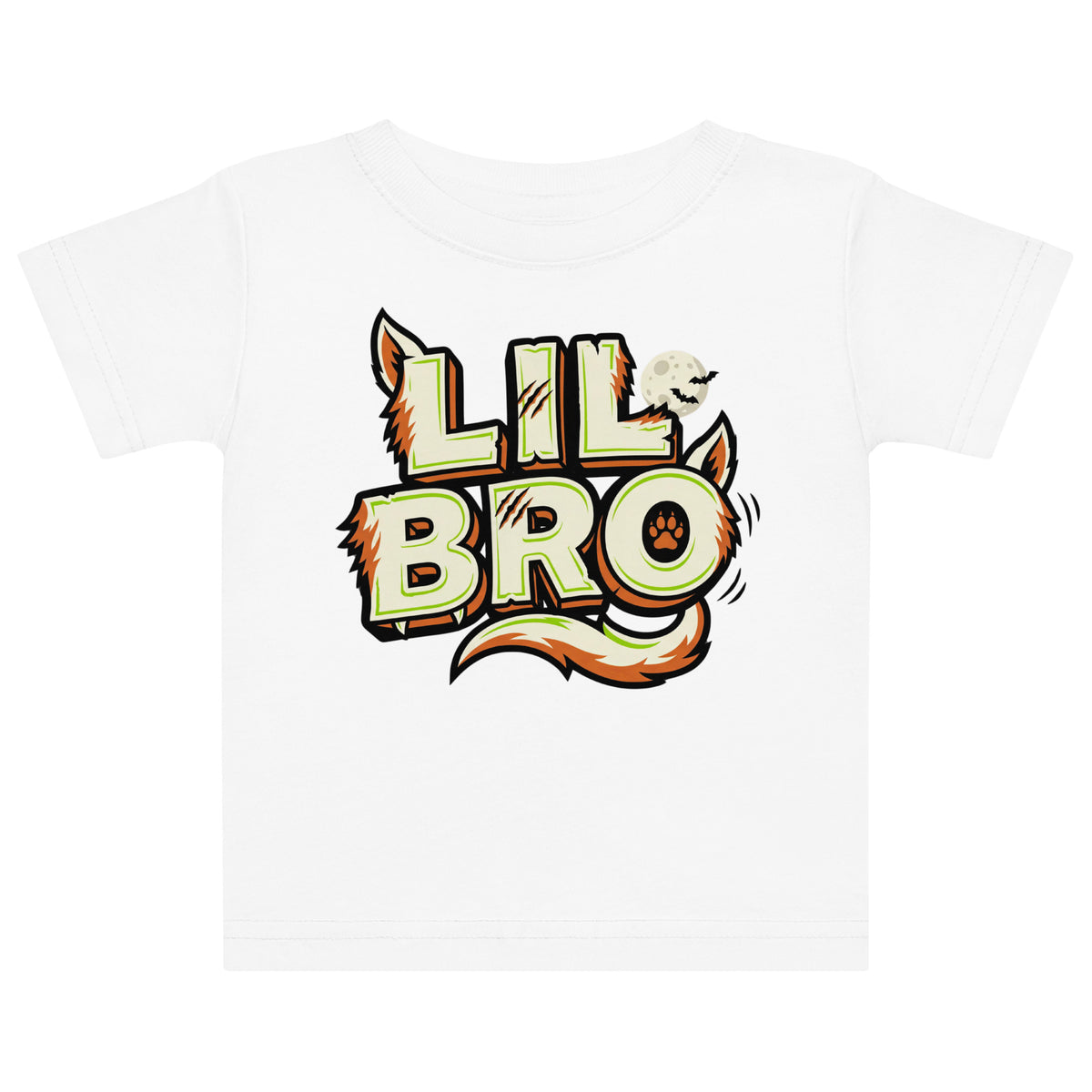 LIL BRO Halloween monster name Baby Jersey T-Shirt in Black with spooky front lettering and blank back