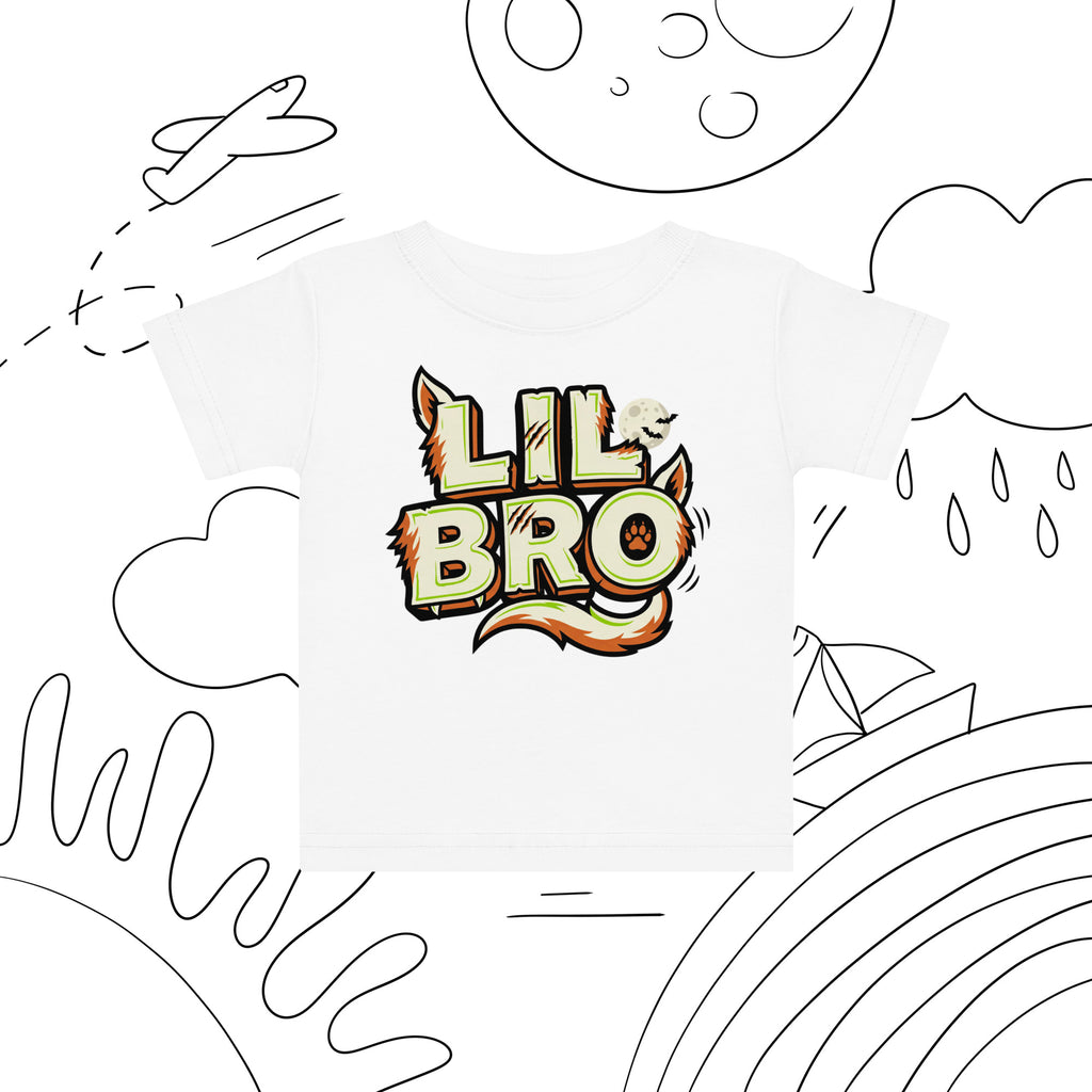 LIL BRO Halloween monster name Baby Jersey T-Shirt in White with spooky front lettering and blank back