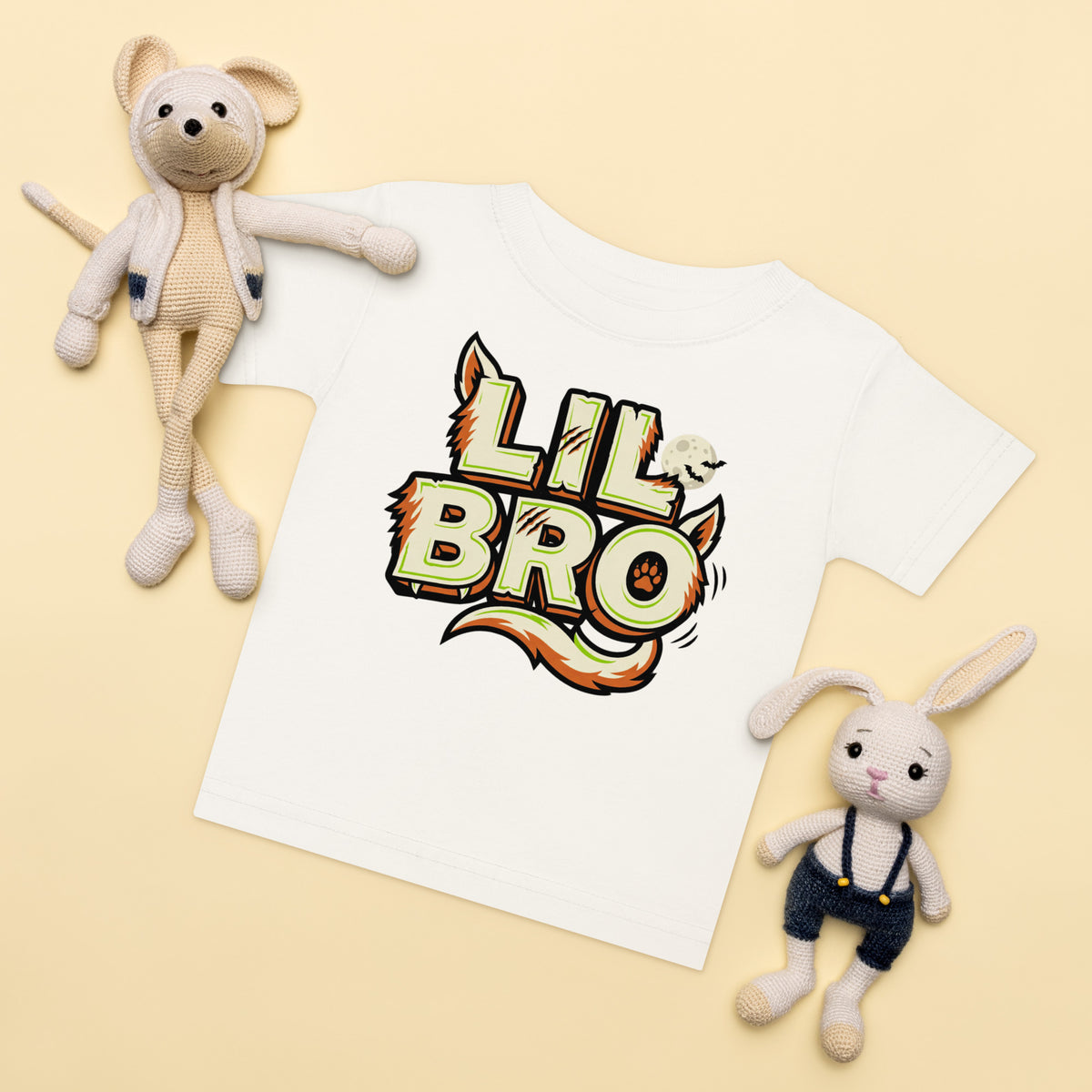 LIL BRO Halloween monster name Baby Jersey T-Shirt with spooky front lettering and blank back